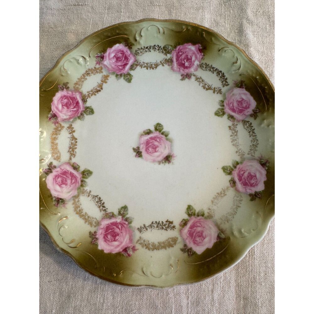 Vintage Shabby Cottage pink rose plate, gorgeous roses